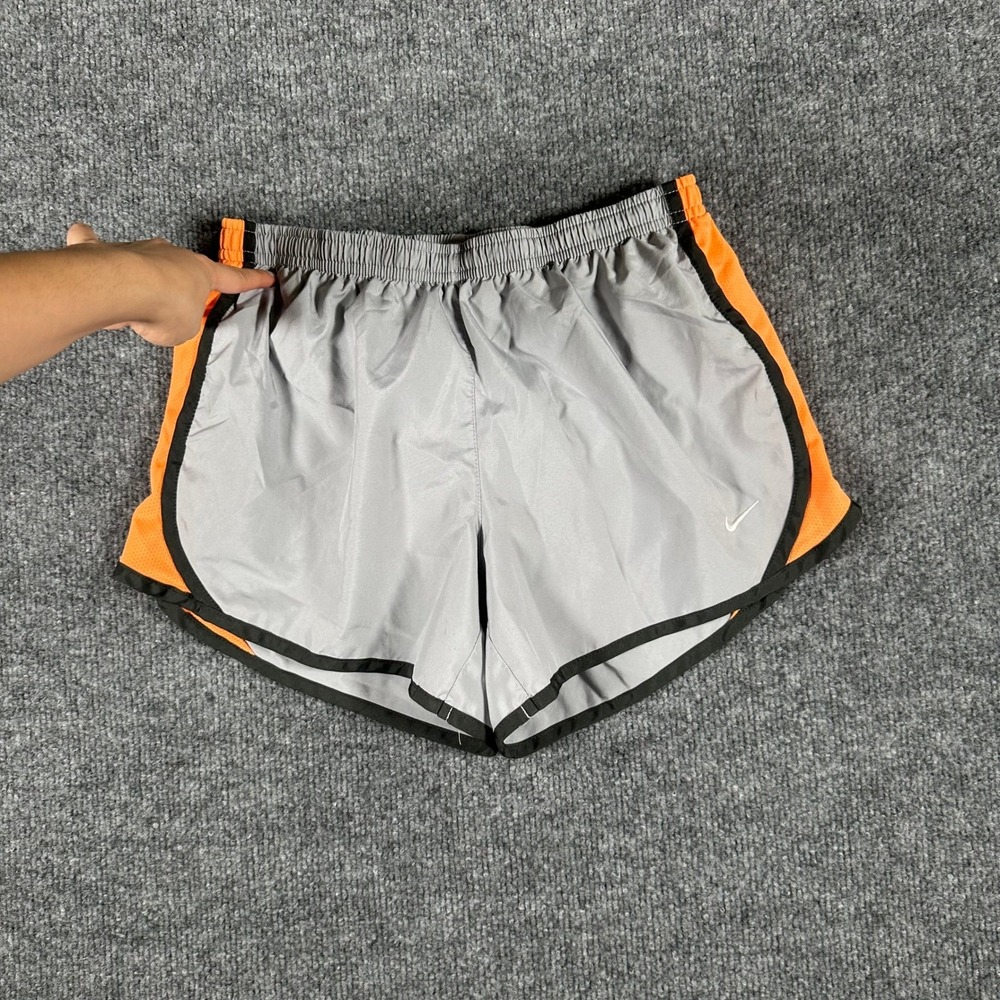 Nike Shorts Womens Size L Gray Orange Dri-Fit Running Mesh Athletic Gym Workout